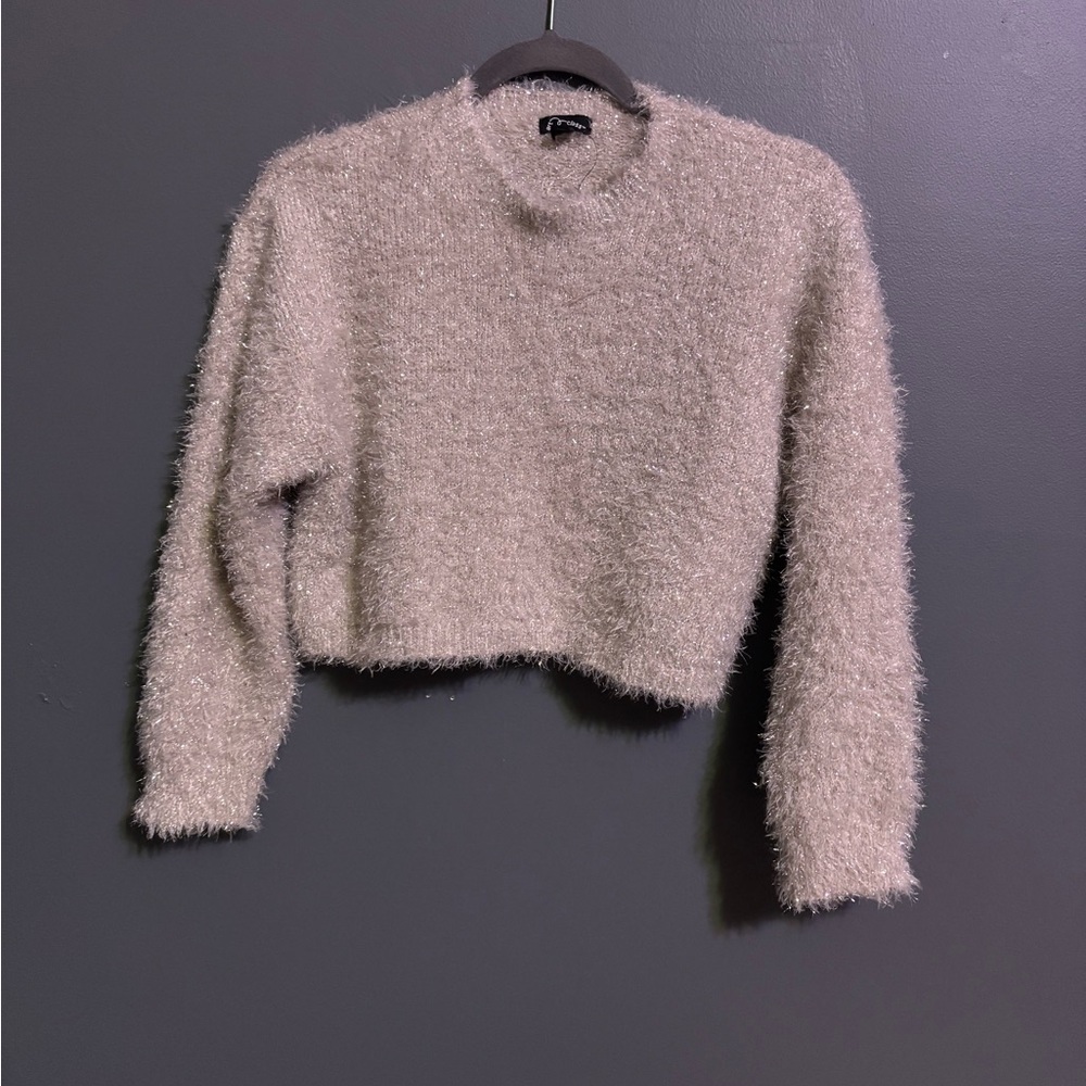 Art class silver fuzzy holiday special occasion cropped sweater size large